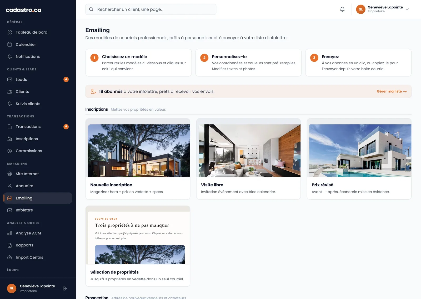 Galerie de modèles de courriels immobiliers