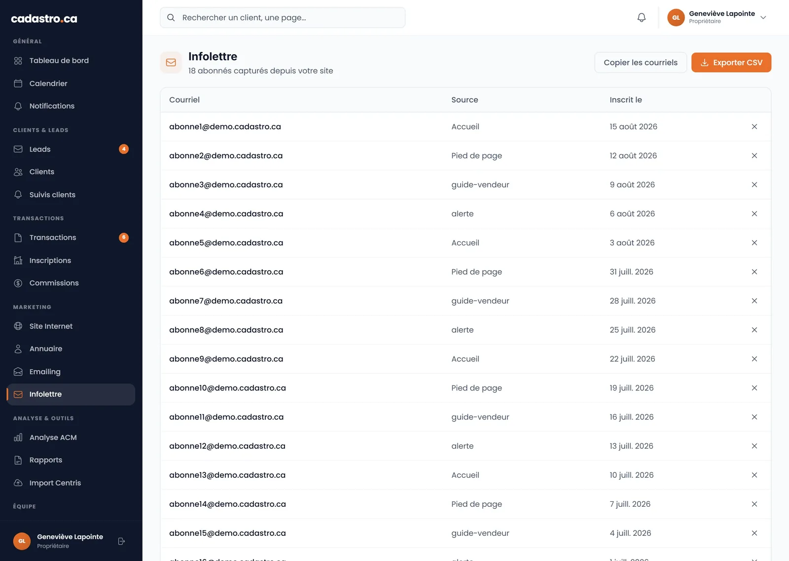 Gestion de l’infolettre et des abonnés