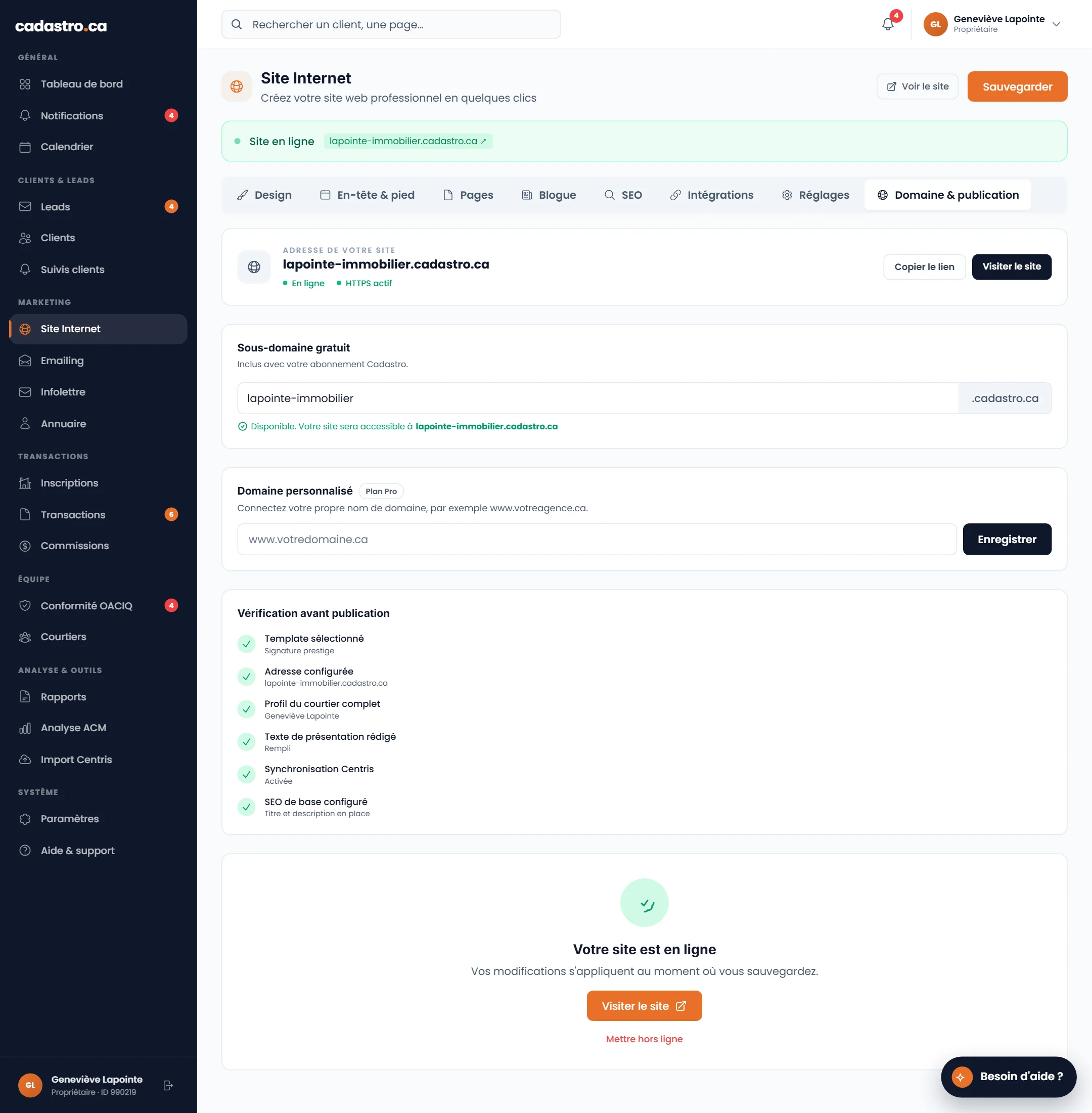 Éditeur de site — Domaine & publication