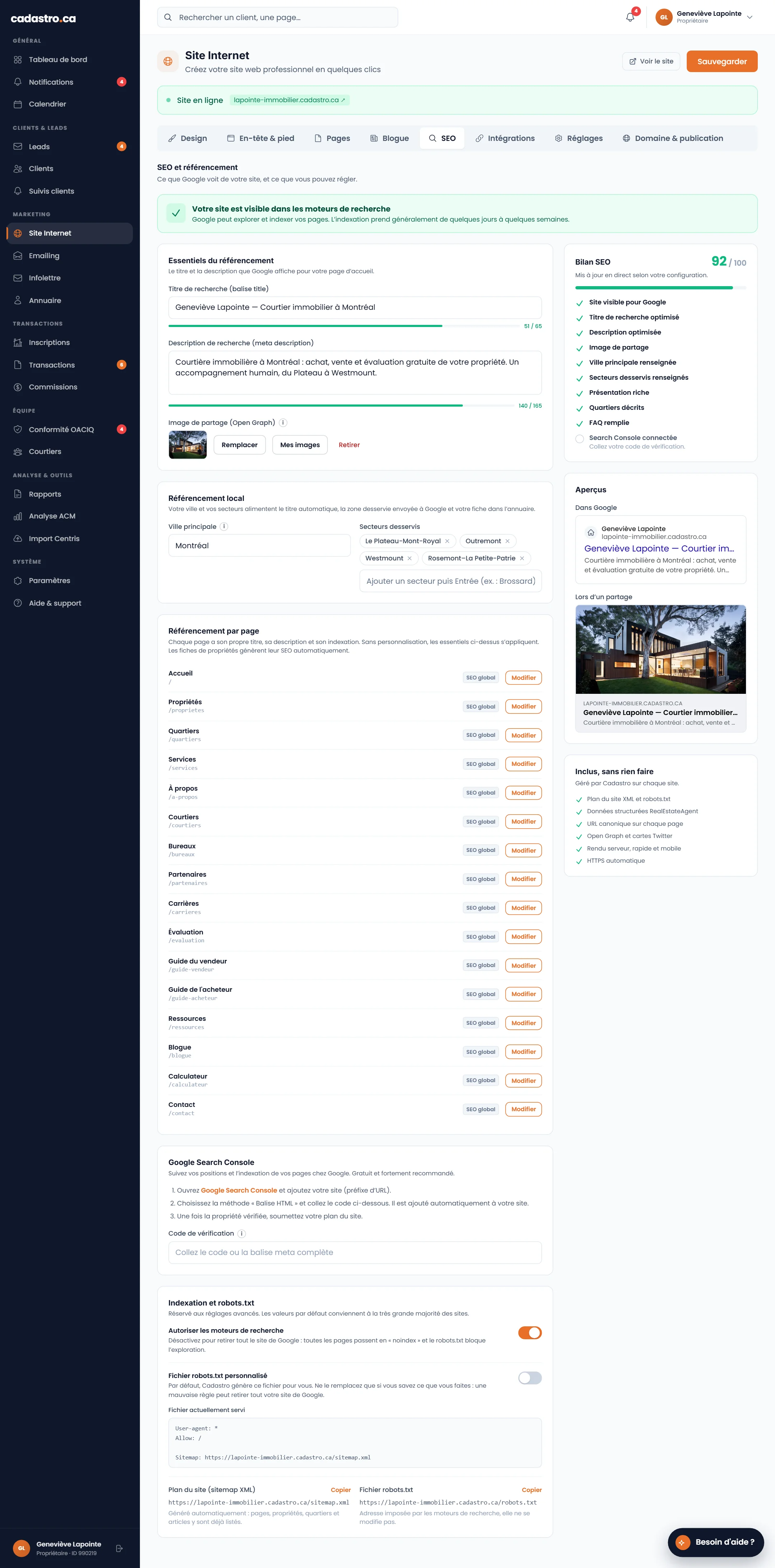 Éditeur de site — SEO