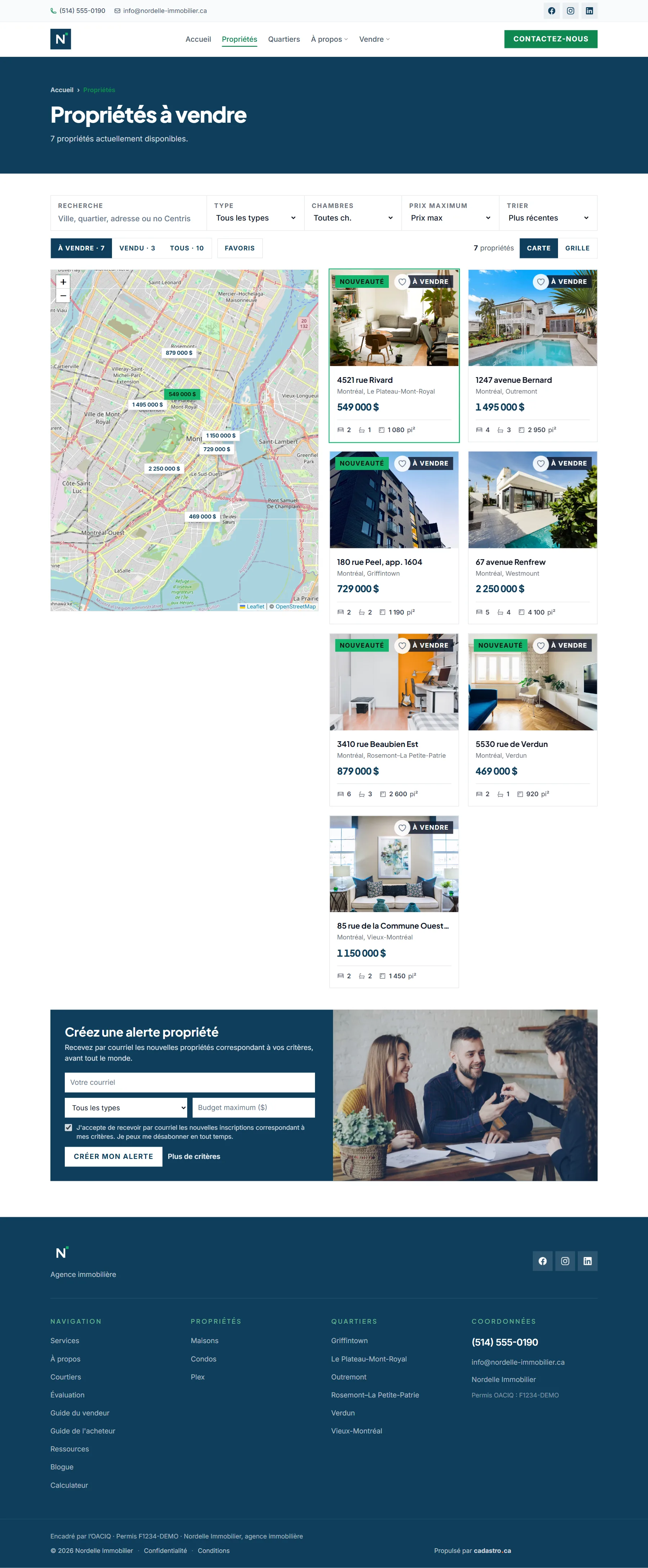 Inscriptions Centris diffusées sur le site web du courtier