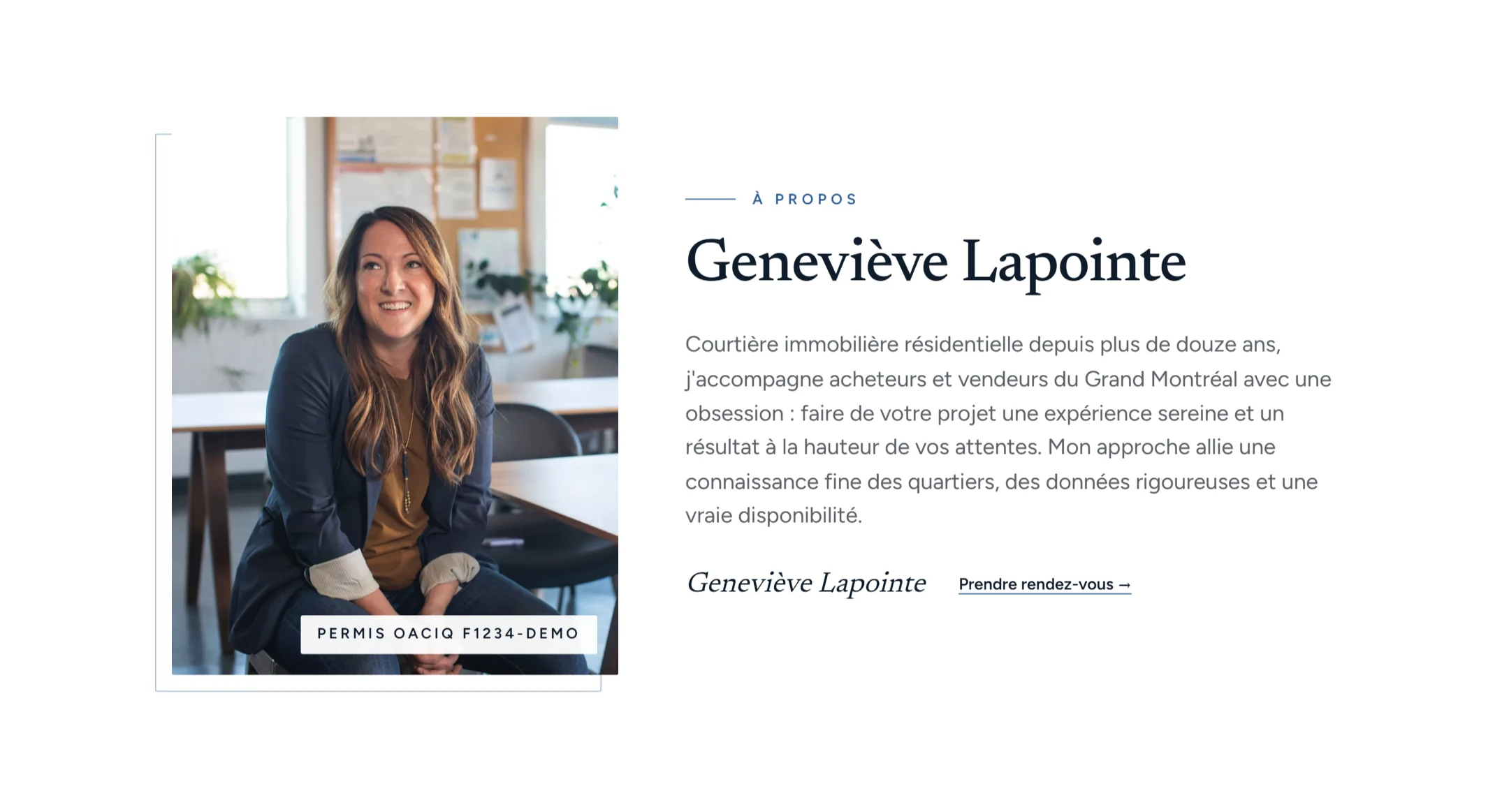 À propos — design Signature prestige