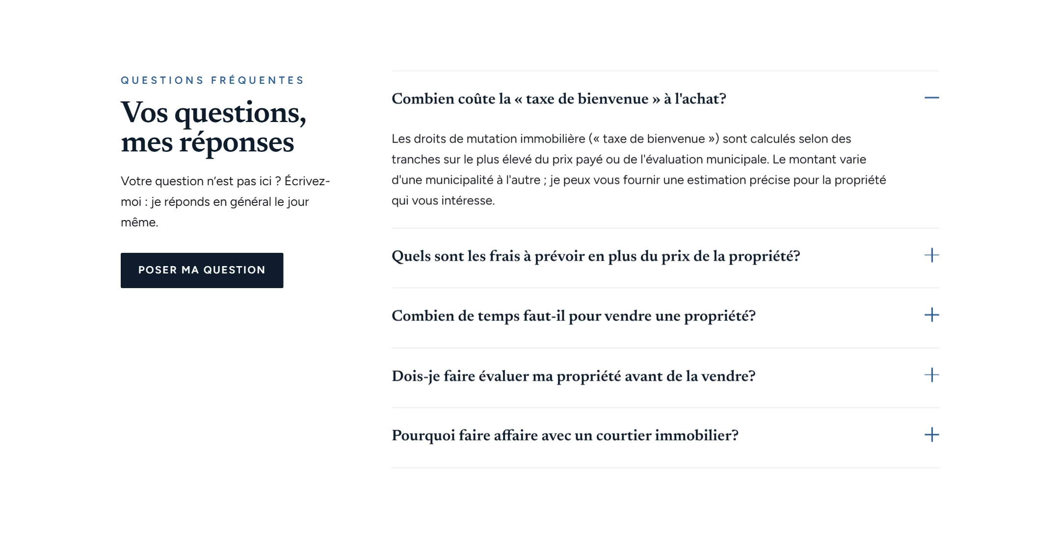 Questions fréquentes — design Signature prestige
