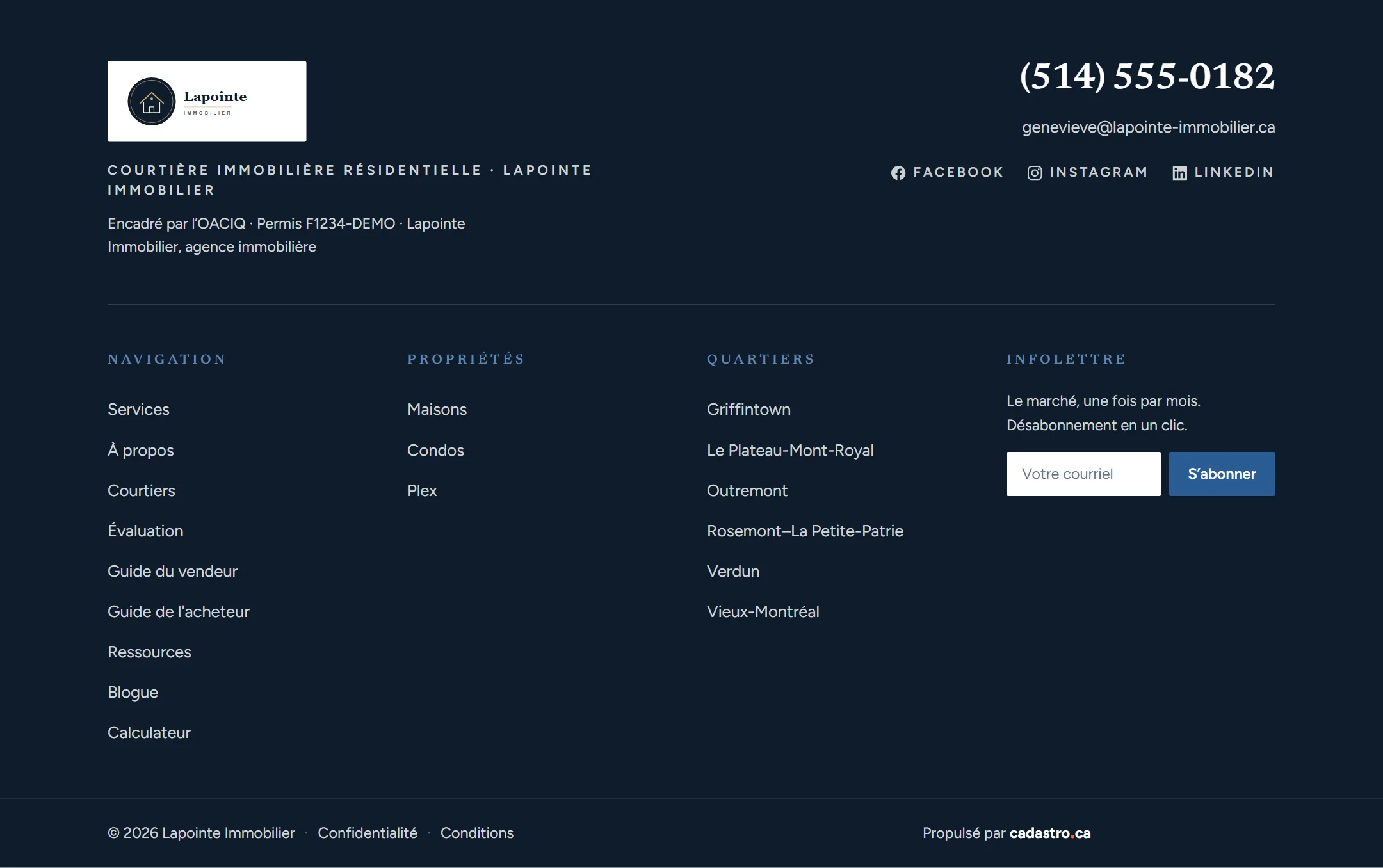 Pied de page — design Signature prestige