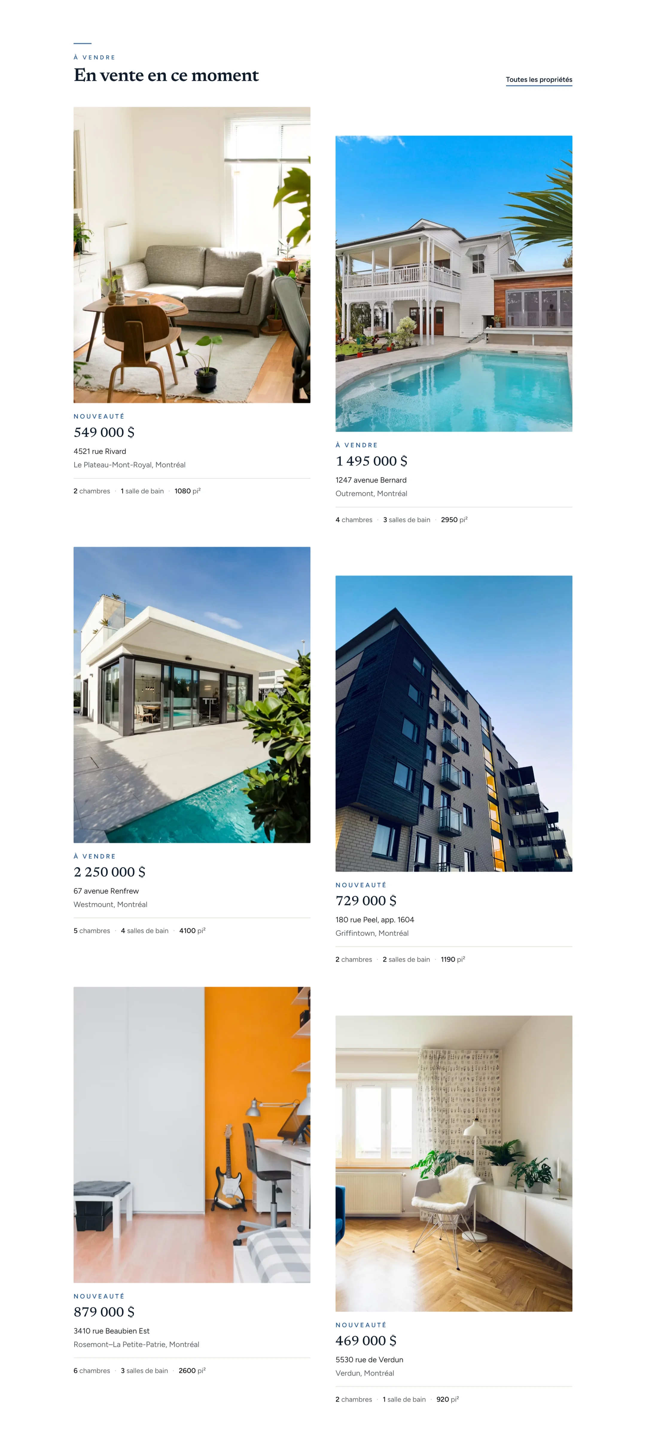 Propriétés en vedette — design Signature prestige