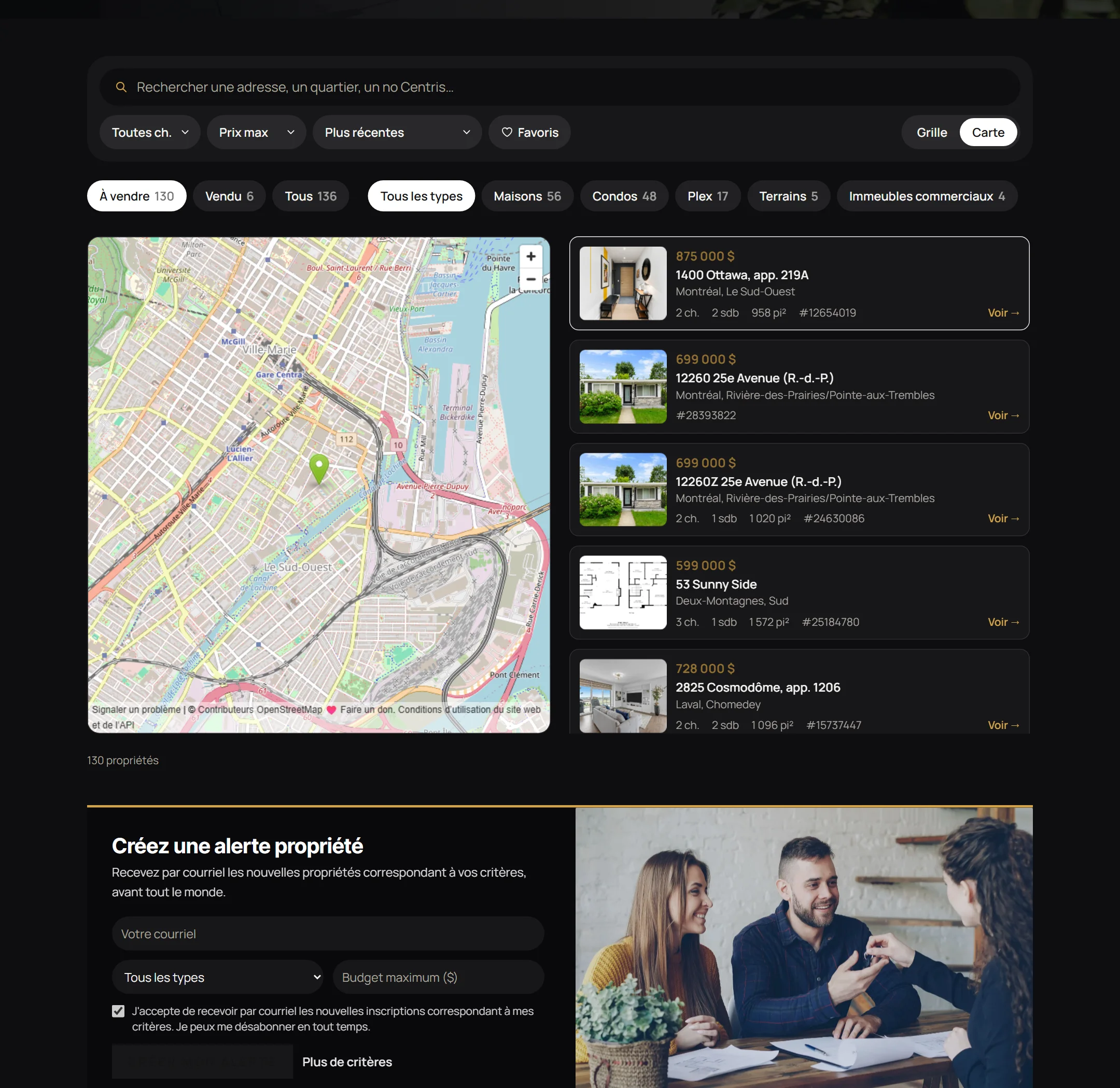 Mode carte des propriétés d’un courtier client