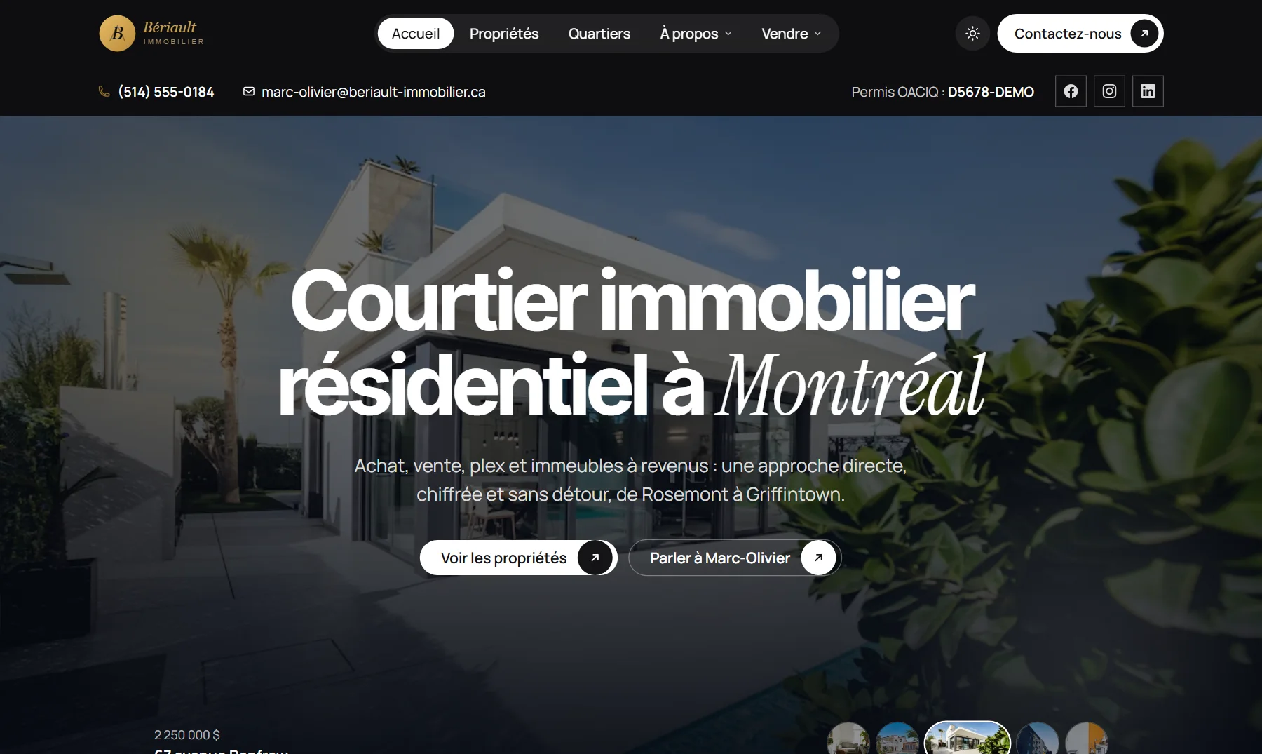 Site de courtier — design Luxe cinématique