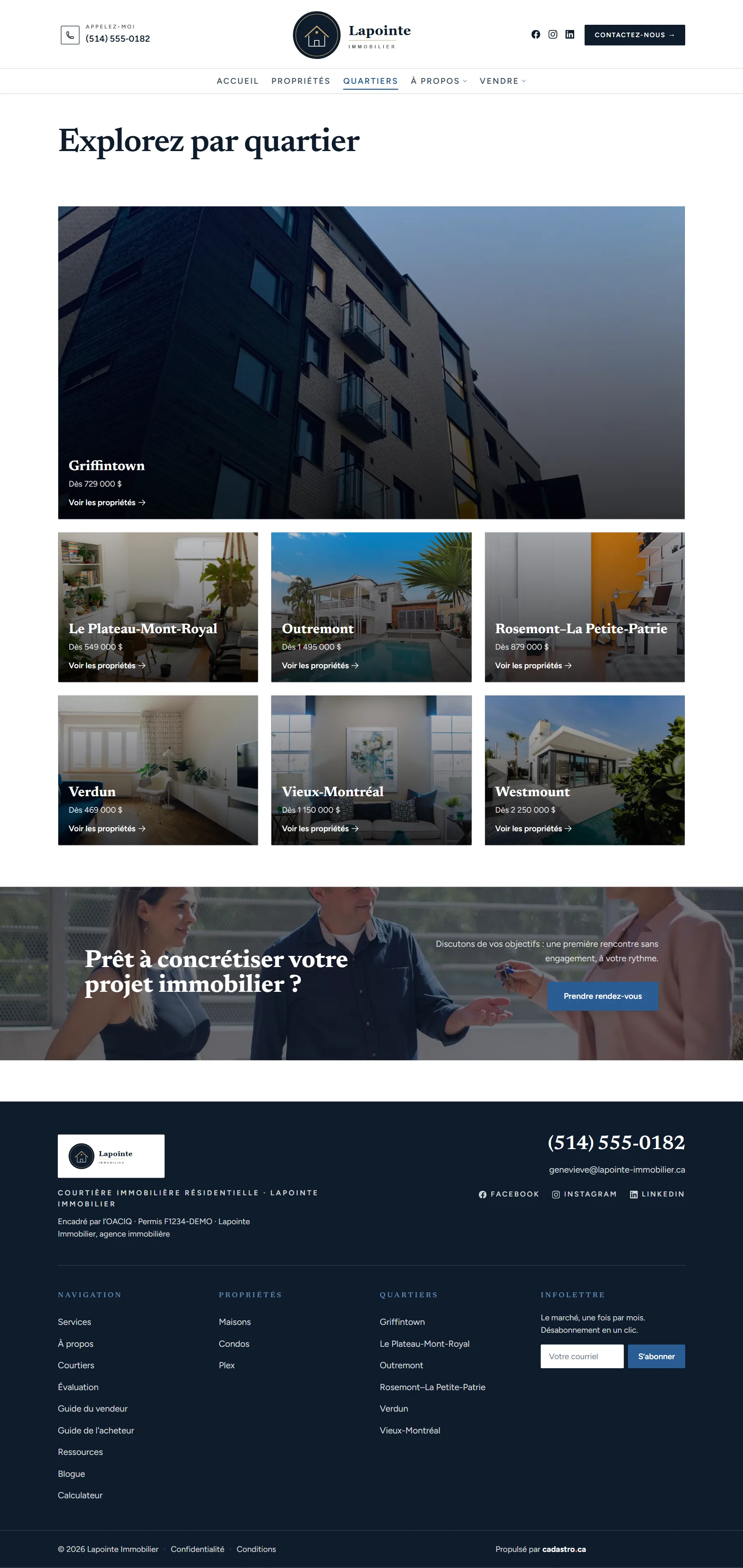 Tous les quartiers — page complète du site Signature prestige